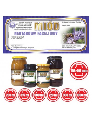Paczka etykiet na miód nektarowy faceliowy – 100 szt.