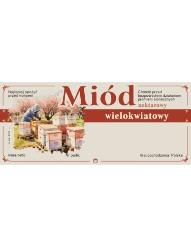 Paczka etykiet na miód wielokwiatowy 116x50 (100 szt.)