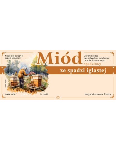 Paczka etykiet na miód ze spadzi iglast116x50 (100 szt.)