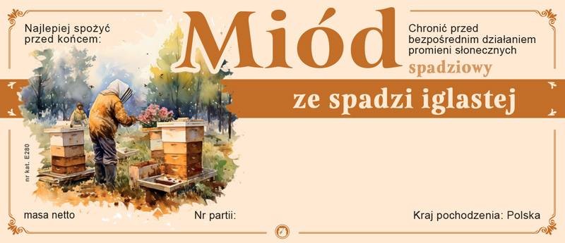 Paczka etykiet na miód ze spadzi iglast116x50 (100 szt.)