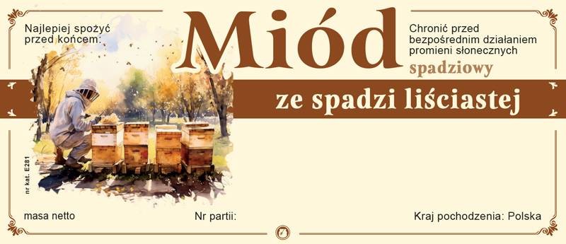 Paczka etykiet na miód ze spadzi liścia116x50 (100 szt.)