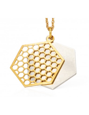 Naszyjnik hexagon wypełniony - złocony z elementami srebra