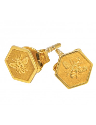 Kolczyki pszczoła na heksagonie - srebro złocone